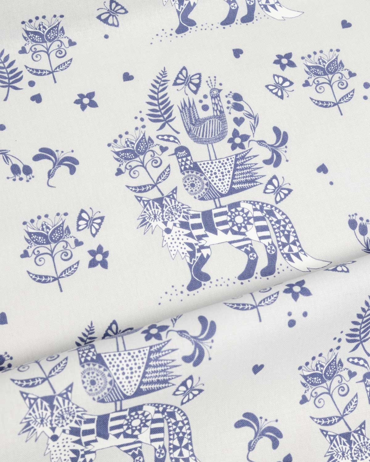 FOX Blue - Illustreret bomuldsstof