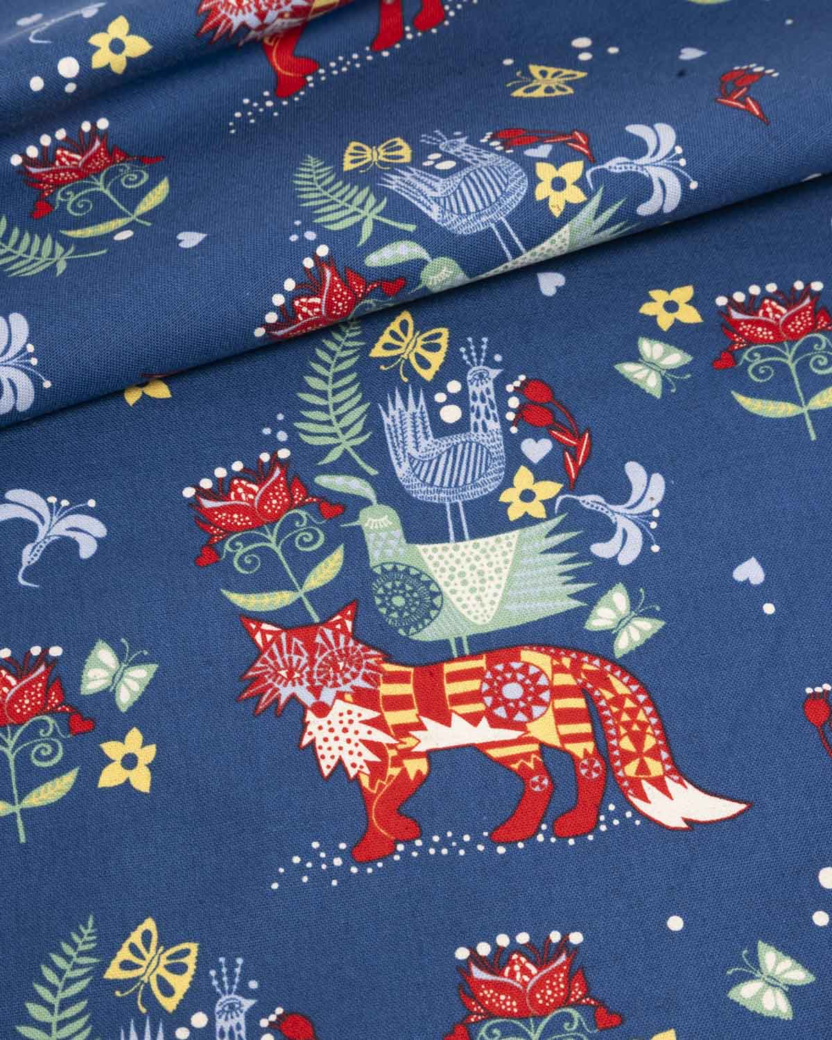FOX dark blue - printed fabric / per meter