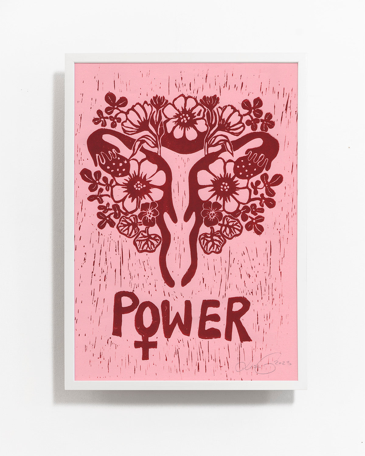 Power Woman - DARK RED on pink paper