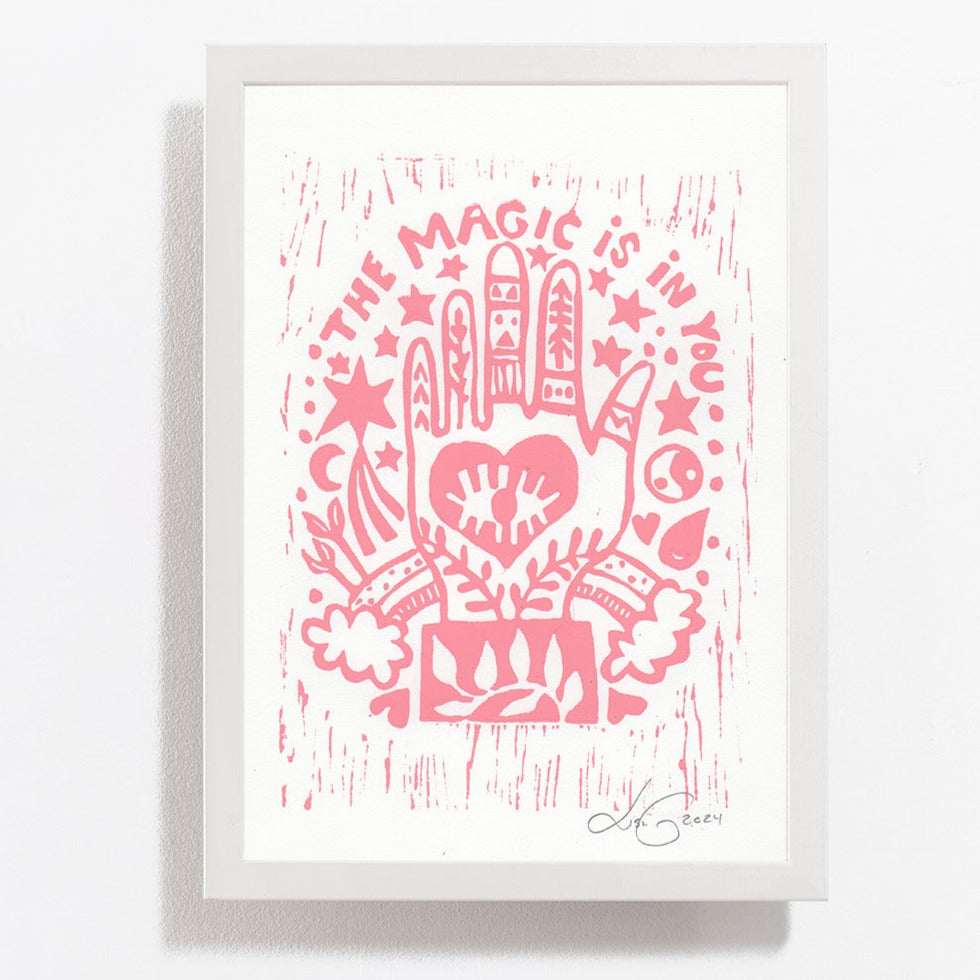 
                  
                    Handprinted Linoleum - The magic is in you - light pink
                  
                
