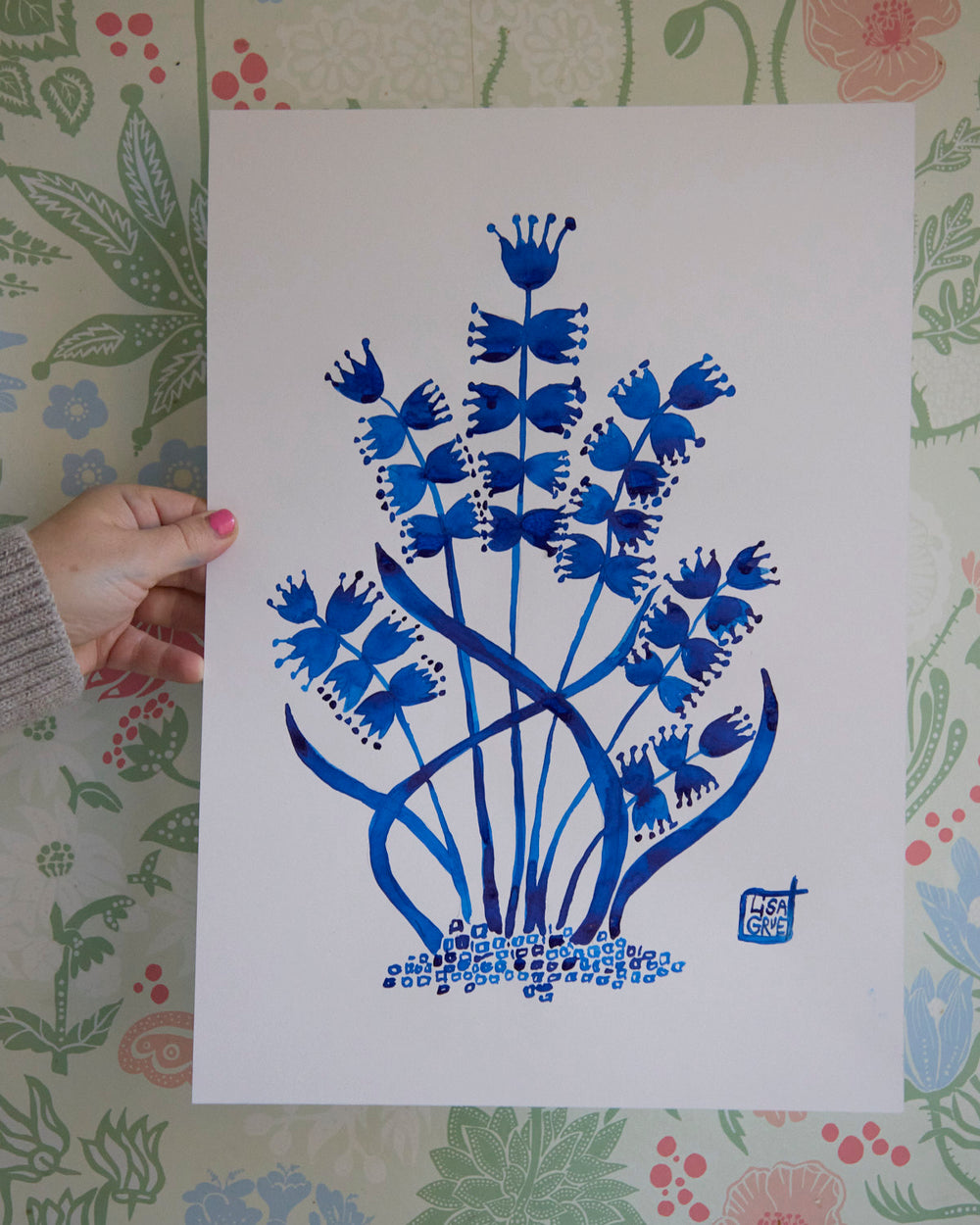 Originale tusch Illustrationer af Lisa Grue. - BLUE INK No. 3