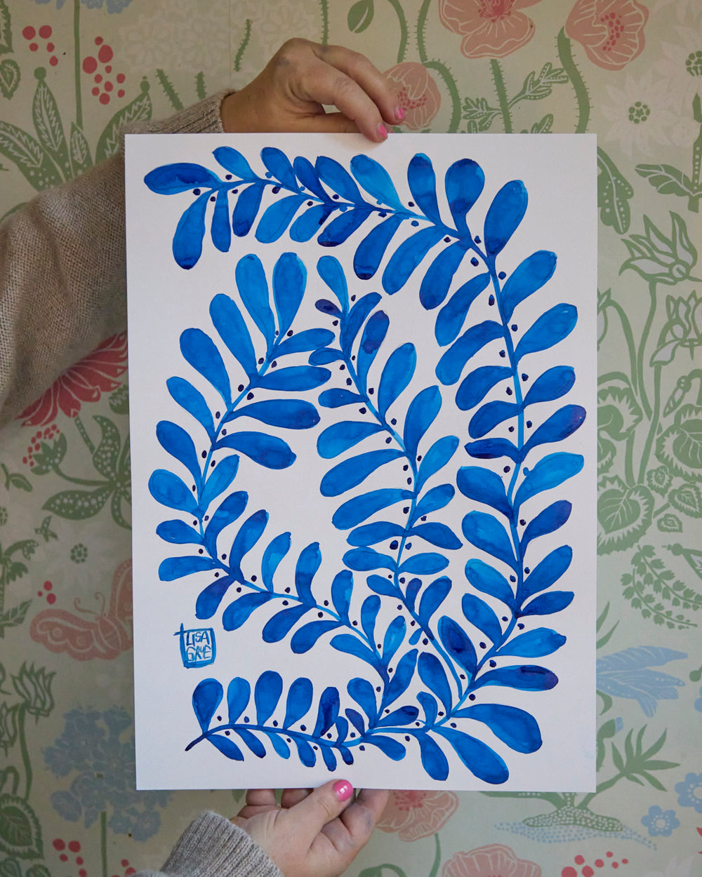 Originale tusch Illustrationer af Lisa Grue. - BLUE INK No. 4