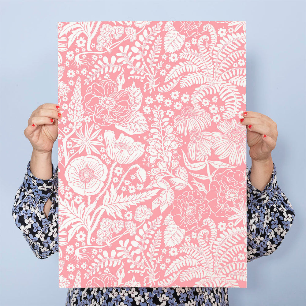 Gift wrapping paper / birds - Pink 42x60cm